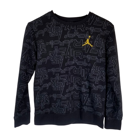 Jordan Other - Boys Jordan All Over Print Long Sleeve Crewneck Sweatshirt Black Gold Logo L